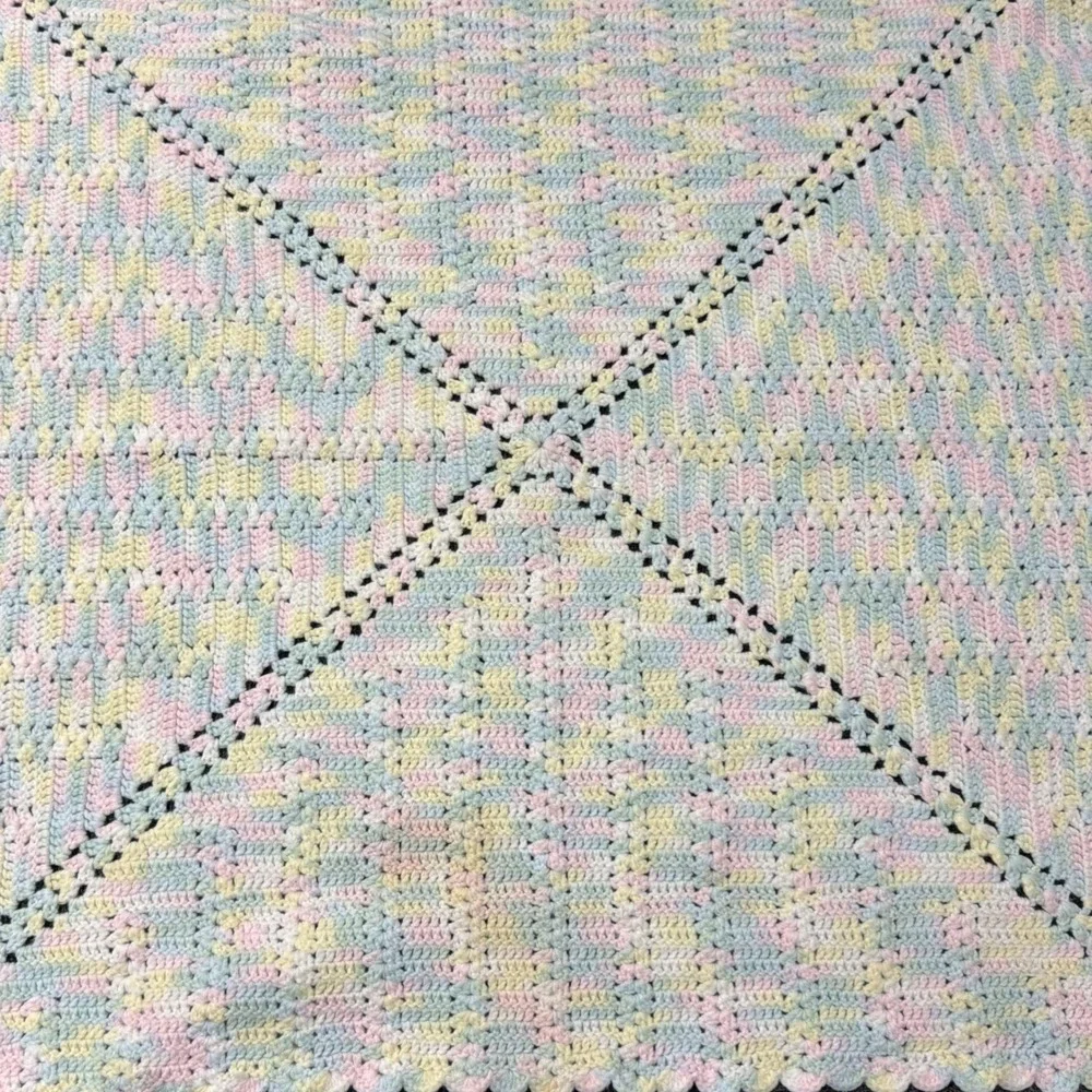Handmade Crochet Baby Blanket Pastel Rainbow Afghan Scalloped‎ Edge 35